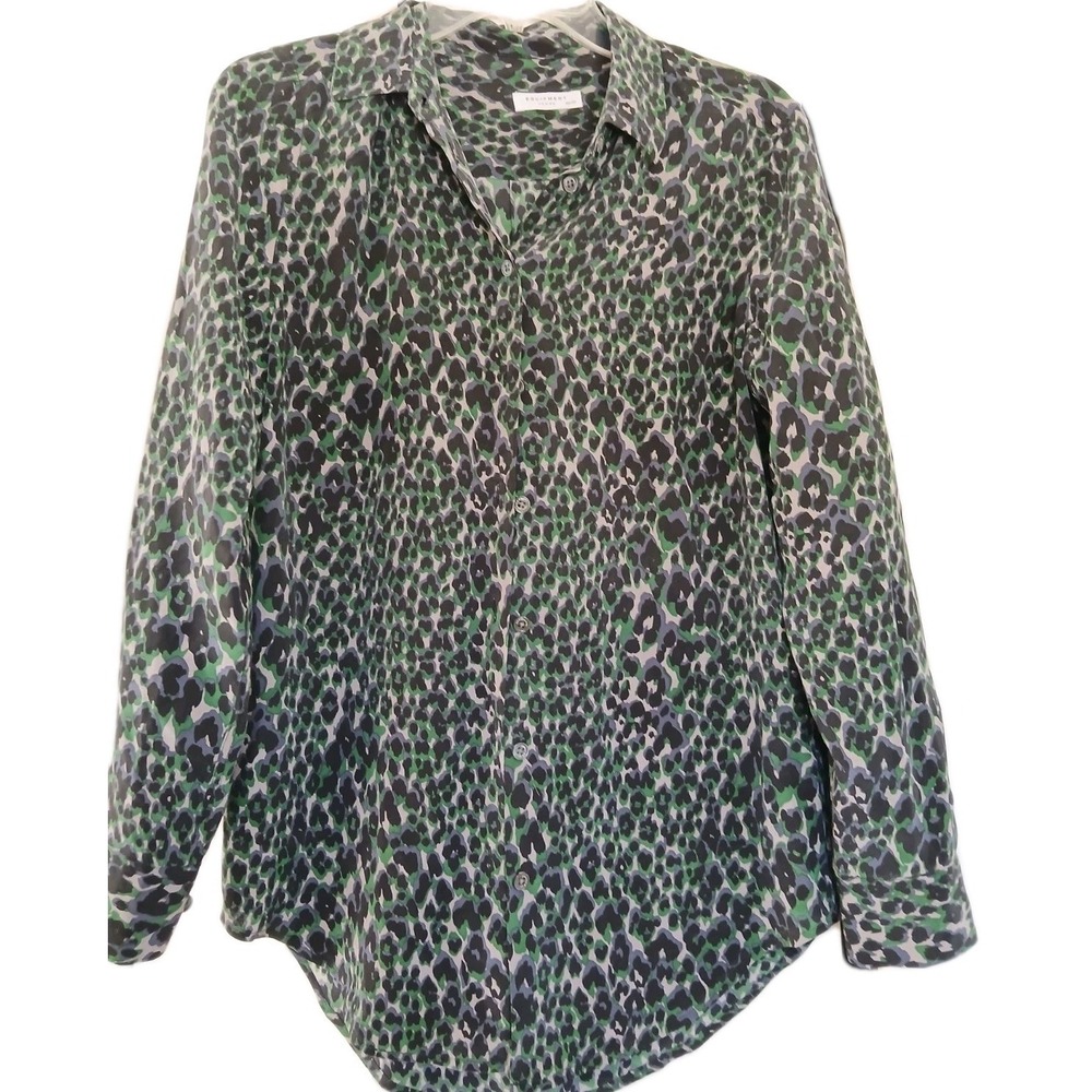 Equipment Femme Womens Silk Long Sleeve Button‎ Animal Print Blouse Size XS